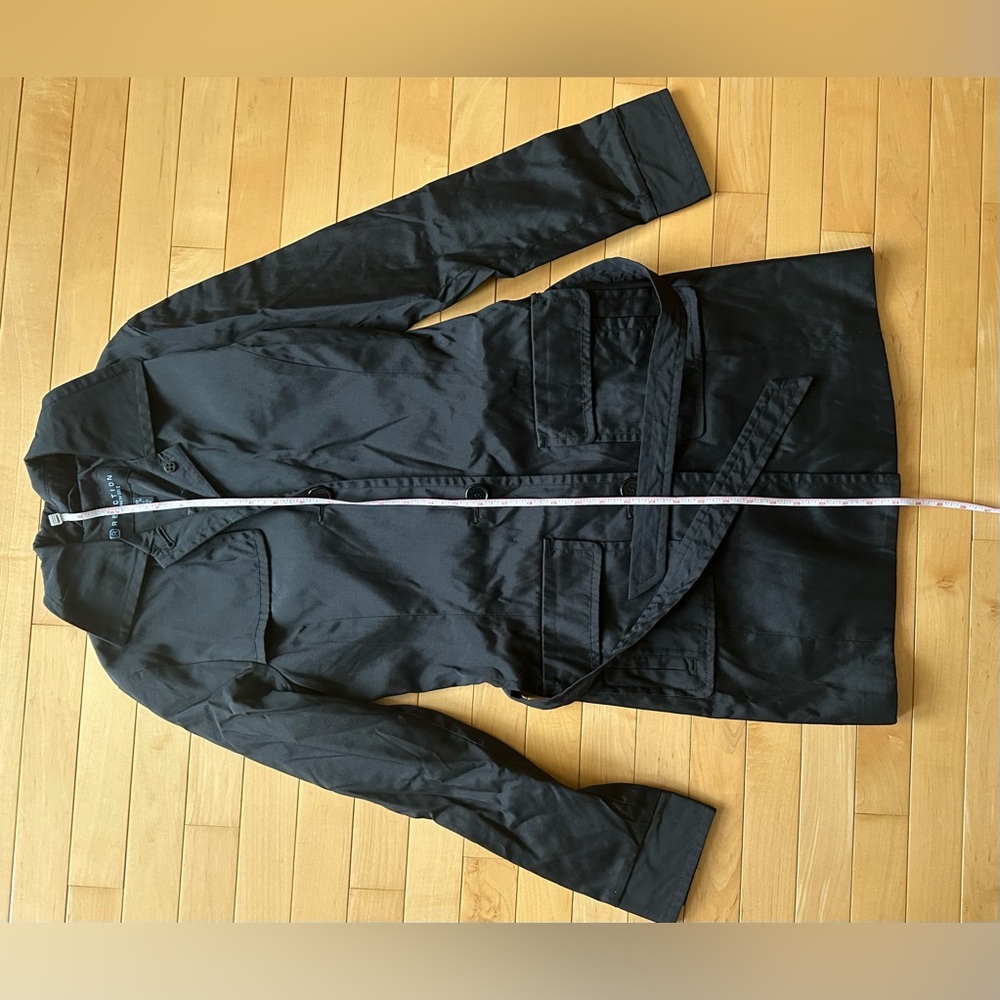 VINTAGE black belted trench coat • minimalist Kenneth Cole Reaction • xs - Picture 10 of 13